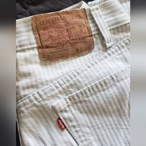 80's 501 Levi's - White/Light Blue Pinstripe 28Wx34L